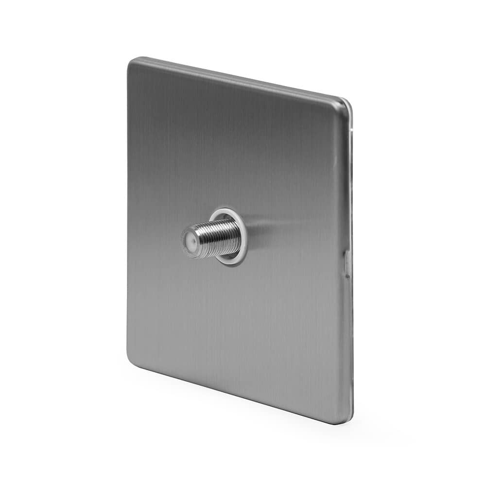The Lombard Collection Brushed Chrome 1 Gang Satellite Socket Wht Ins Screwless
