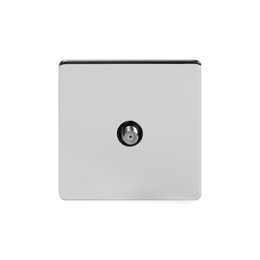 The Finsbury Collection Polished Chrome 1 Gang Satellite Socket Blk Ins Screwless