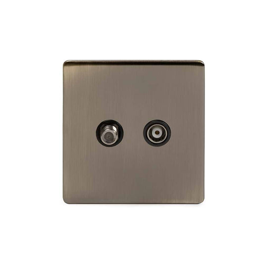 The Charterhouse Collection TV And  Satellite Socket Black Insert Screwless Antique Brass