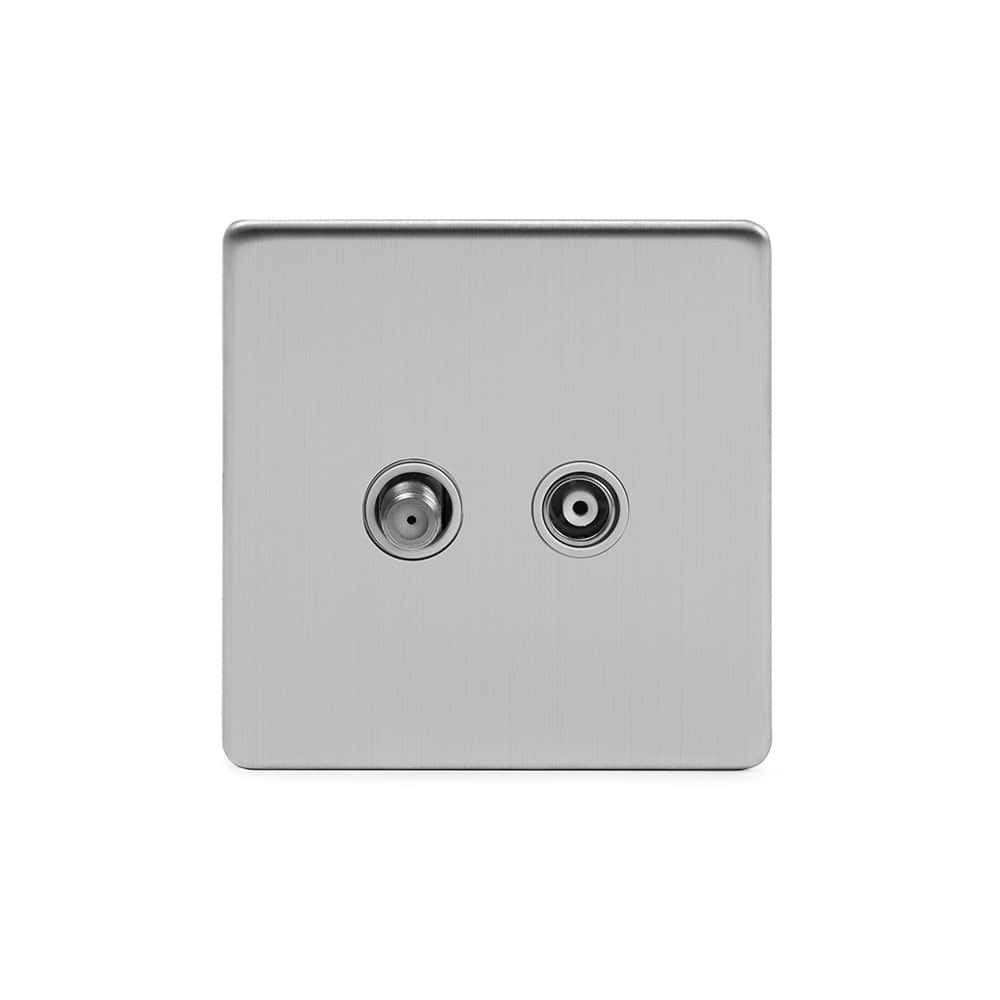 The Lombard Collection Brushed Chrome TV And  Satellite Socket Wht Ins Screwless