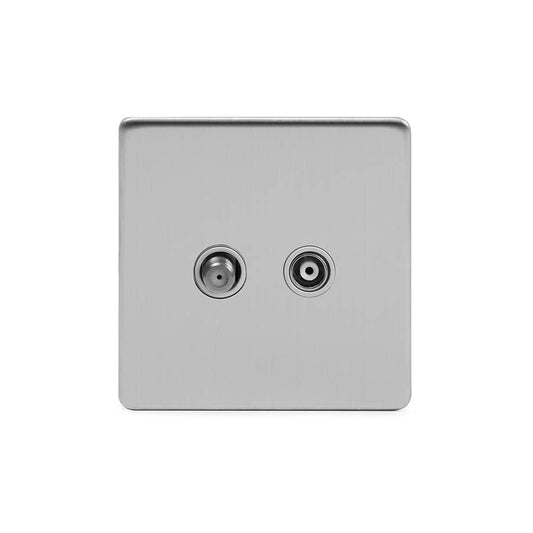 The Lombard Collection Brushed Chrome TV And  Satellite Socket Wht Ins Screwless