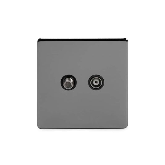 The Connaught Collection Black Nickel TV And  Satellite Socket Black Insert Screwless