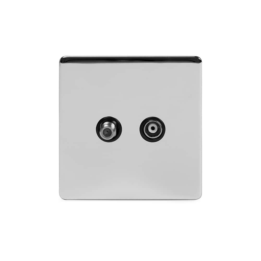The Finsbury Collection Polished Chrome TV+ Satellite Socket Blk Ins Screwless