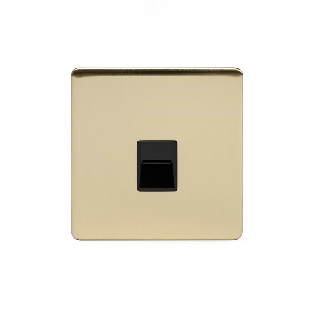 The Savoy Collection Brushed Brass 1 Gang Telephone Master Socket, BT Black Insert Screwless