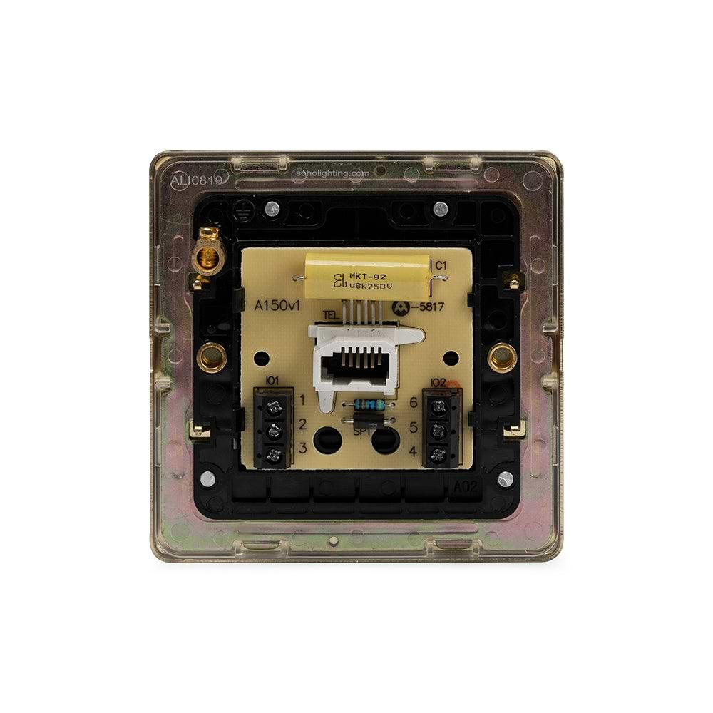 The Savoy Collection Brushed Brass 1 Gang Telephone Master Socket, BT Black Insert Screwless