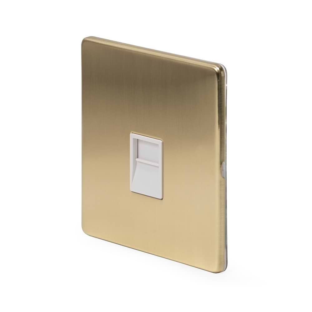 The Savoy Collection Brushed Brass 1 Gang Telephone Master Socket,BT Wht Ins Screwless