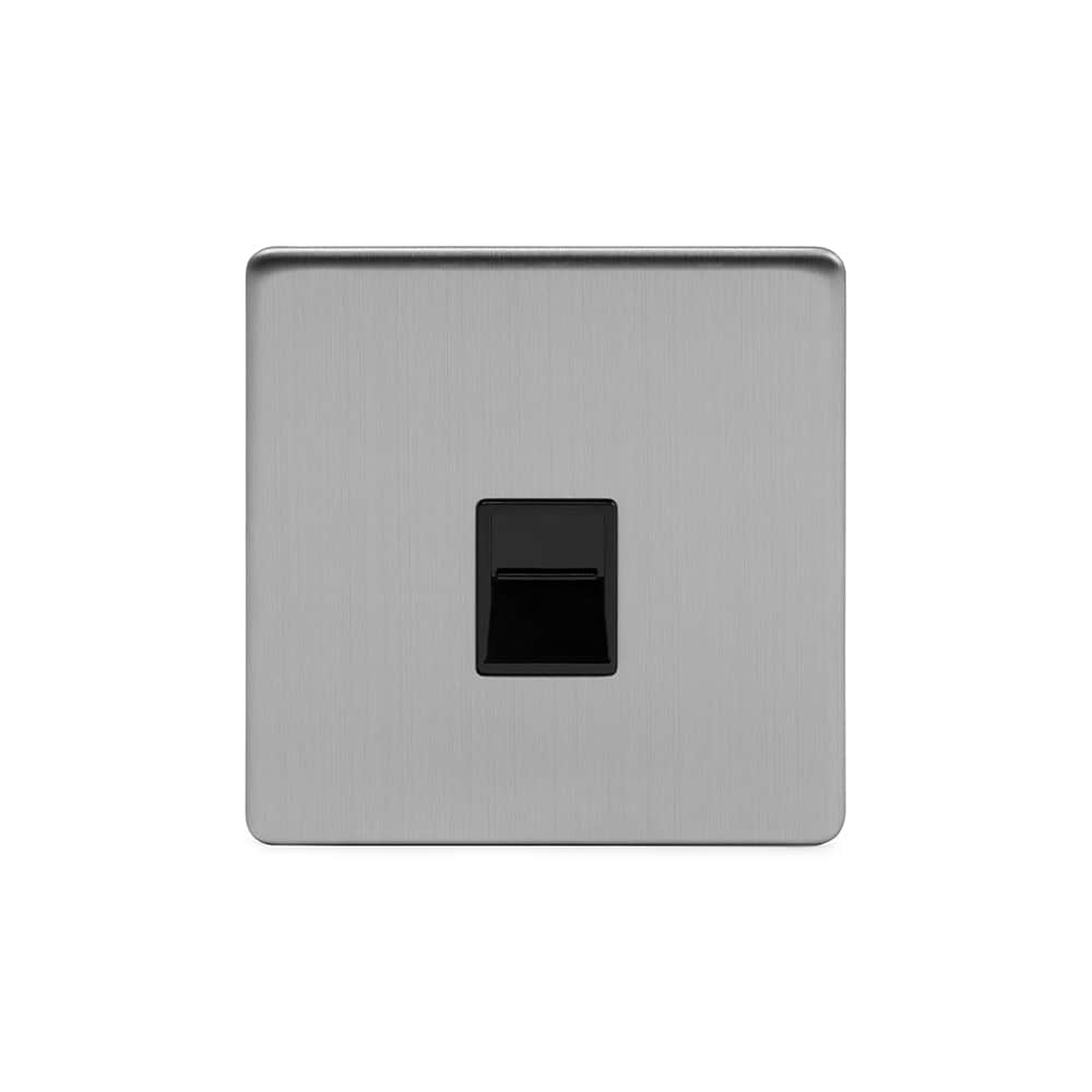 The Lombard Collection Brushed Chrome 1 Gang Telephone Master Socket,BT Blk Ins Screwless