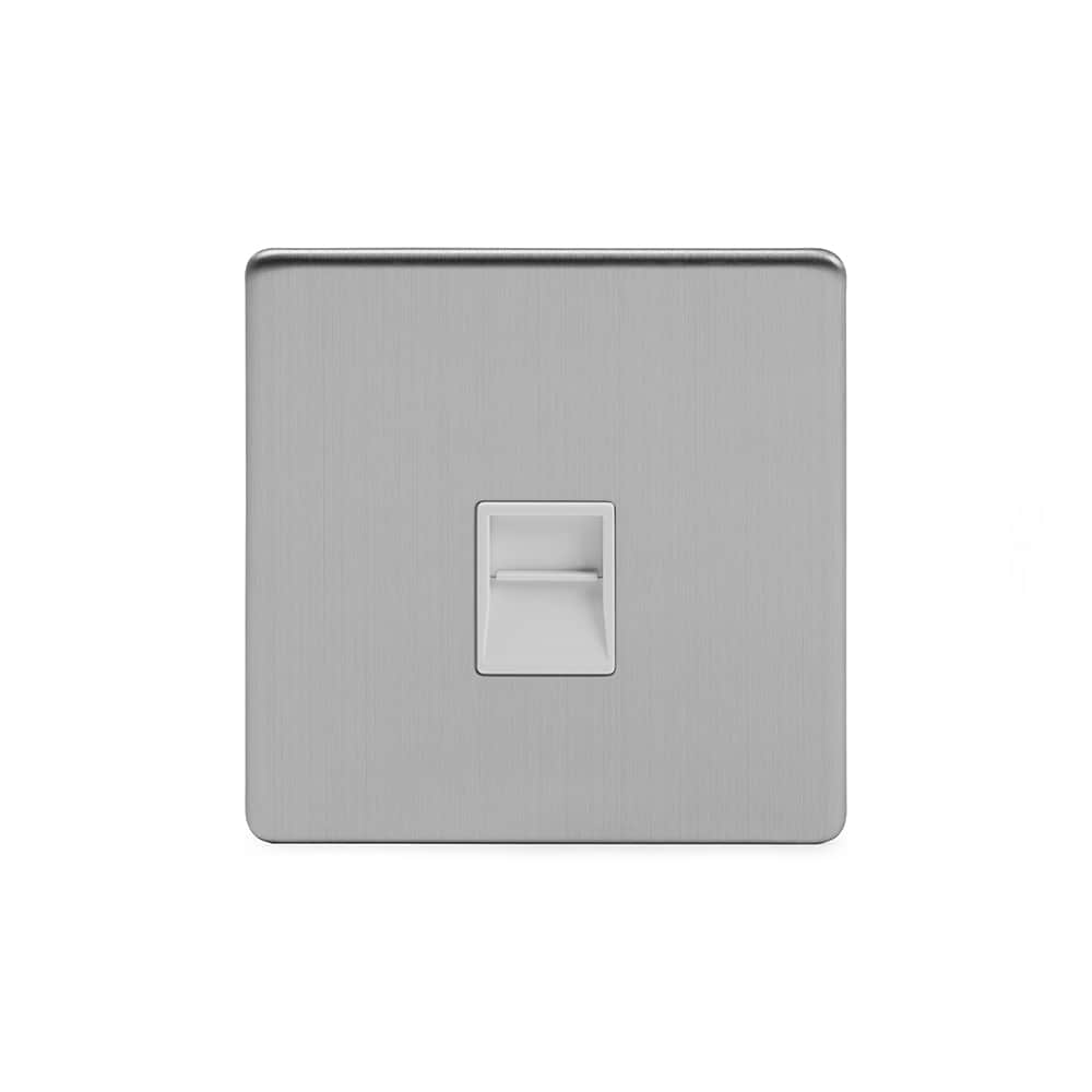 The Lombard Collection Brushed Chrome 1 Gang Telephone Master Socket,BT Wht Ins Screwless