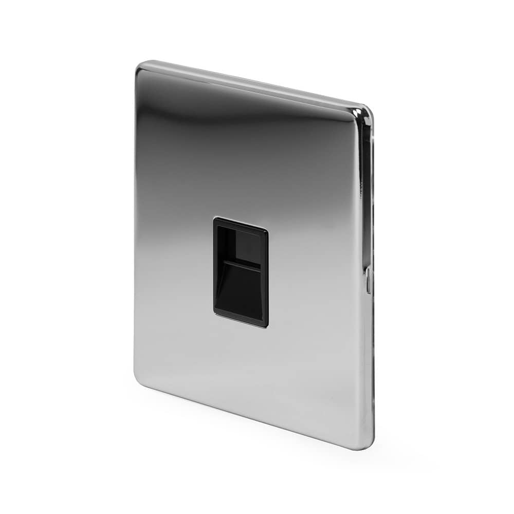 The Finsbury Collection Polished Chrome 1 Gang Telephone Master Socket,BT Blk Ins Screwless