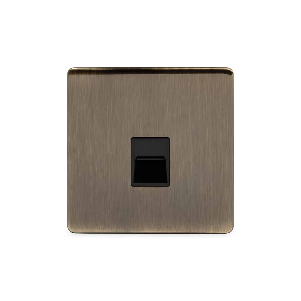 The Charterhouse Collection 1 Gang Telephone Secondary (Slave) Socket,BT Blk Ins Screwless Antique Brass
