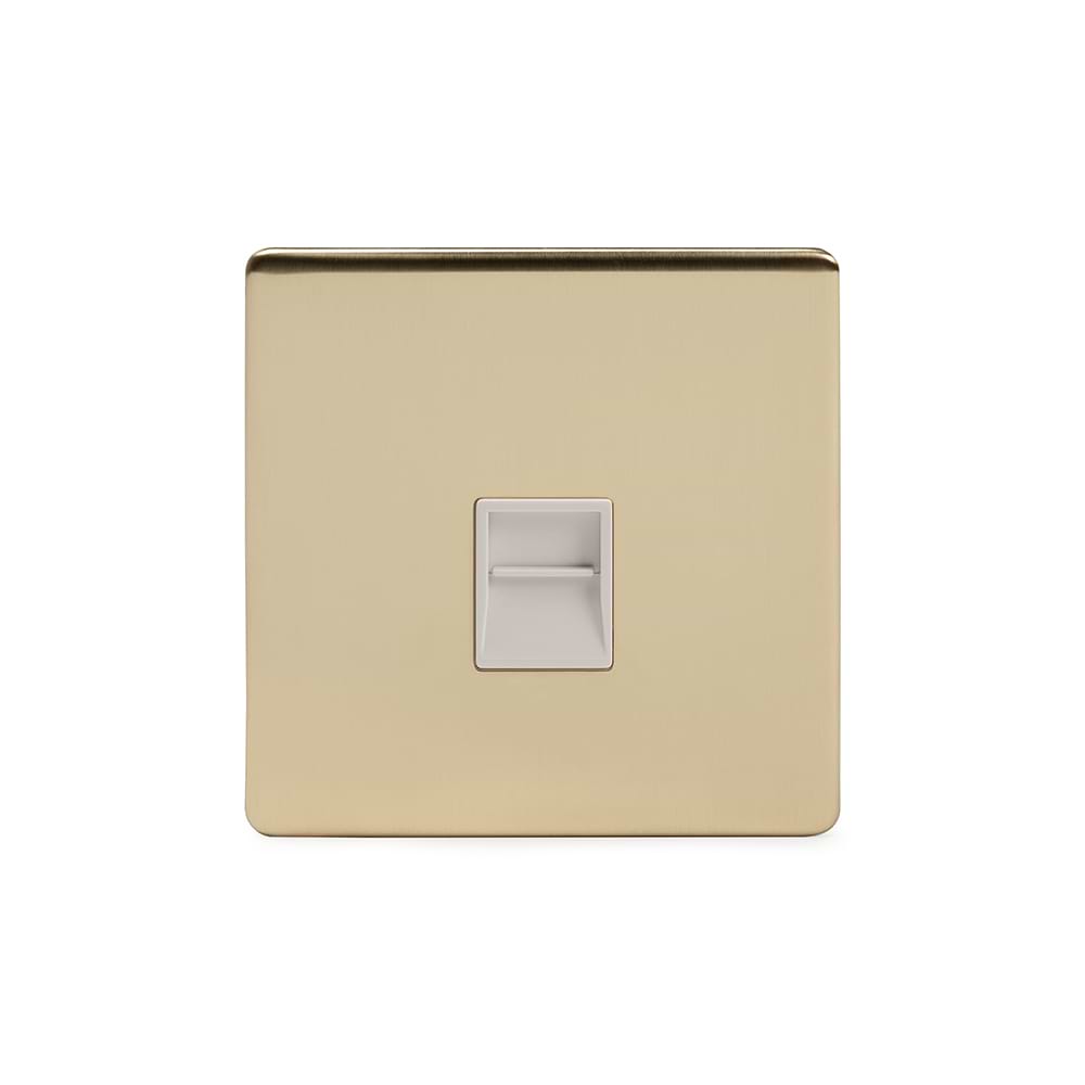 The Savoy Collection Brushed Brass 1 Gang Telephone Secondary (Slave) Socket BT Wht Ins Screwless