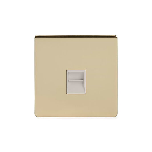 The Savoy Collection Brushed Brass 1 Gang Telephone Secondary (Slave) Socket BT Wht Ins Screwless