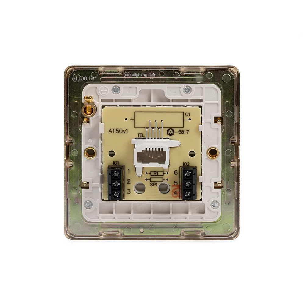The Savoy Collection Brushed Brass 1 Gang Telephone Secondary (Slave) Socket BT Wht Ins Screwless
