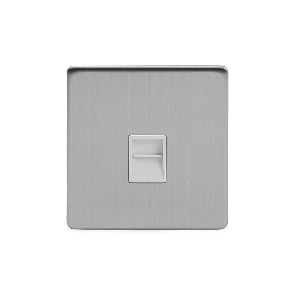 The Lombard Collection Brushed Chrome 1 Gang Telephone Secondary (Slave) Socket,BT Wht Ins Screwless