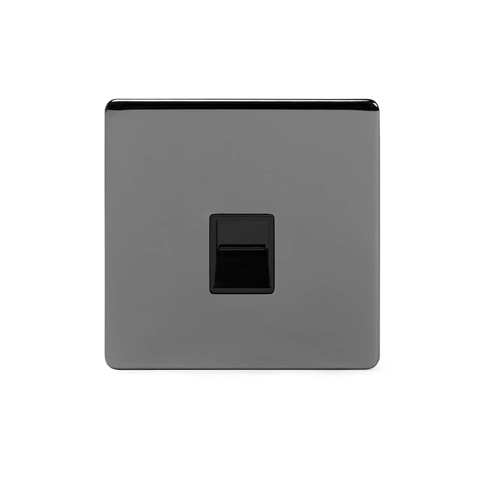 The Connaught Collection Black Nickel 1 Gang Telephone Secondary (Slave) Socket BT Blk Ins Screwless