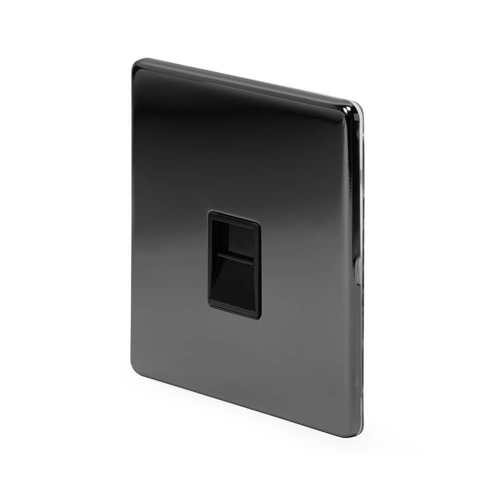 The Connaught Collection Black Nickel 1 Gang Telephone Secondary (Slave) Socket BT Blk Ins Screwless