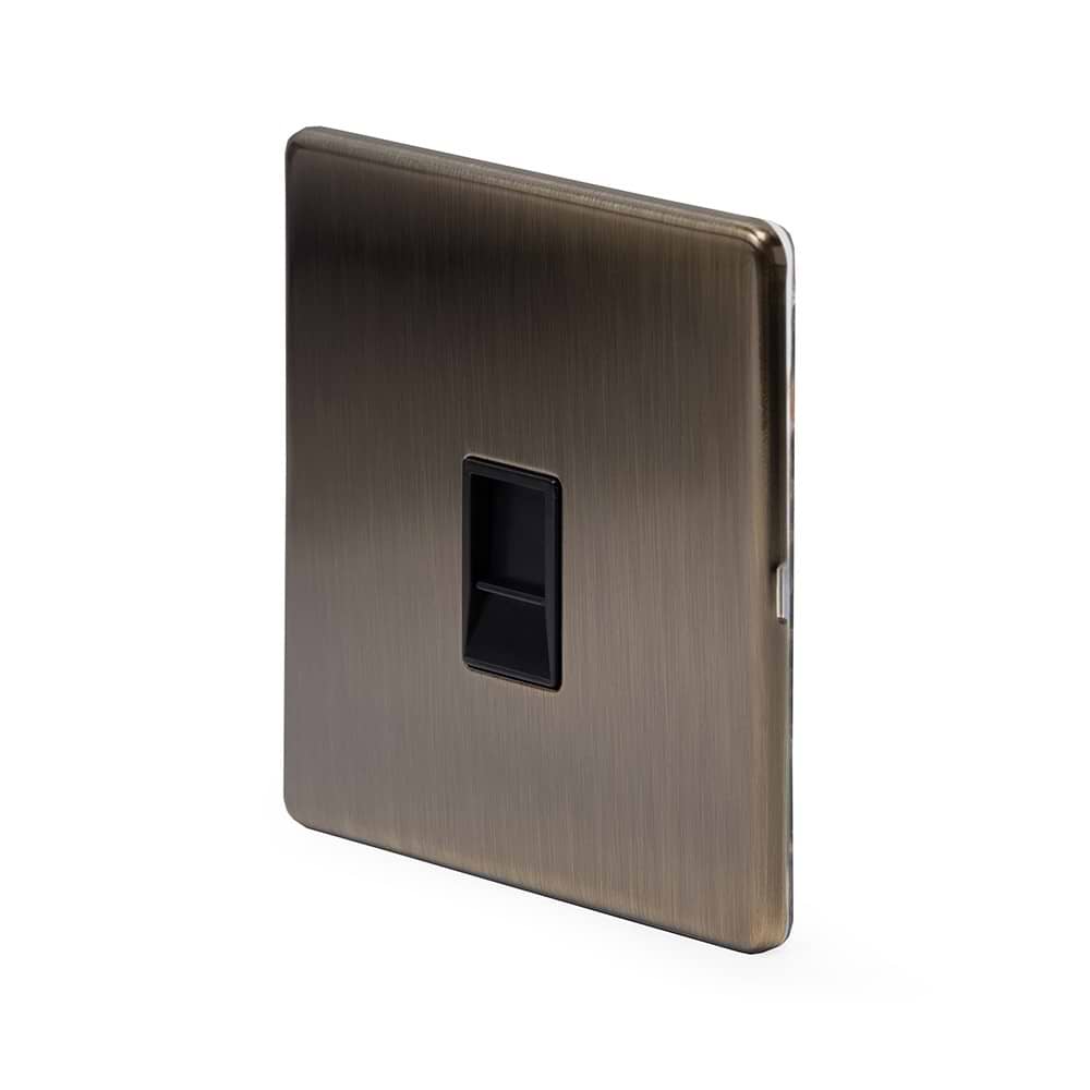 The Charterhouse Collection 1 Gang Data Socket RJ45 Ethernet Cat5/Cat6 Blk Ins Screwless Antique Brass