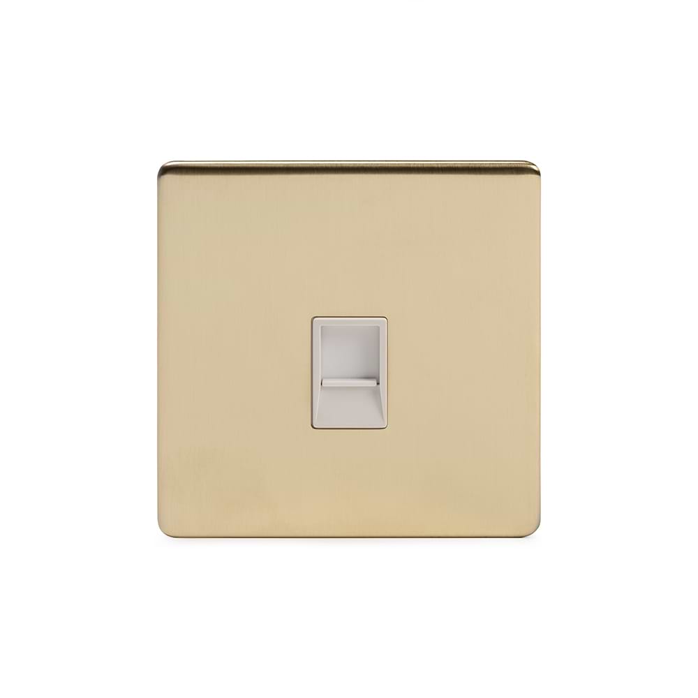 The Savoy Collection Brushed Brass 1 Gang Data Socket RJ45 Ethernet Cat5/Cat6 Wht Ins Screwless