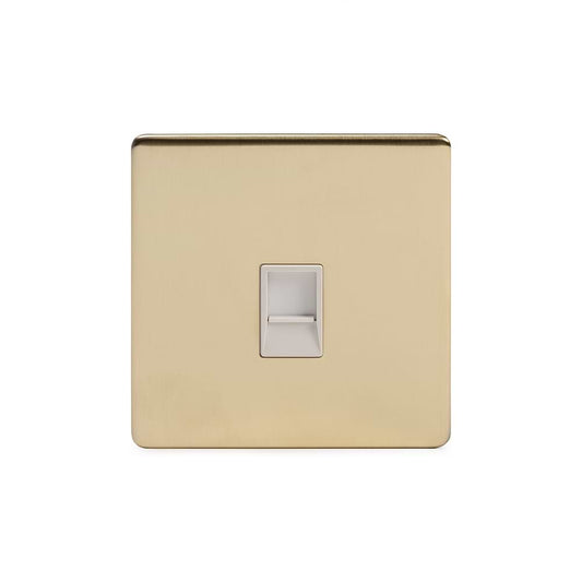 The Savoy Collection Brushed Brass 1 Gang Data Socket RJ45 Ethernet Cat5/Cat6 Wht Ins Screwless