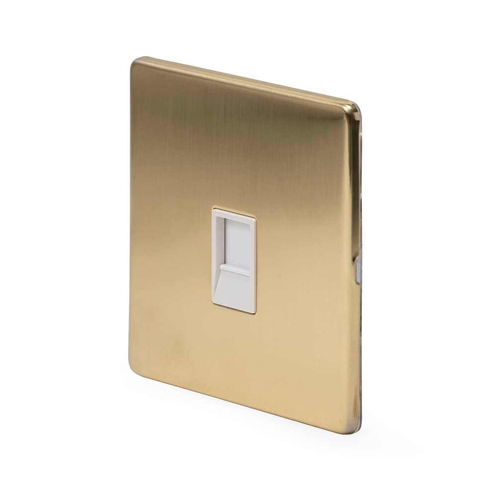 The Savoy Collection Brushed Brass 1 Gang Data Socket RJ45 Ethernet Cat5/Cat6 Wht Ins Screwless