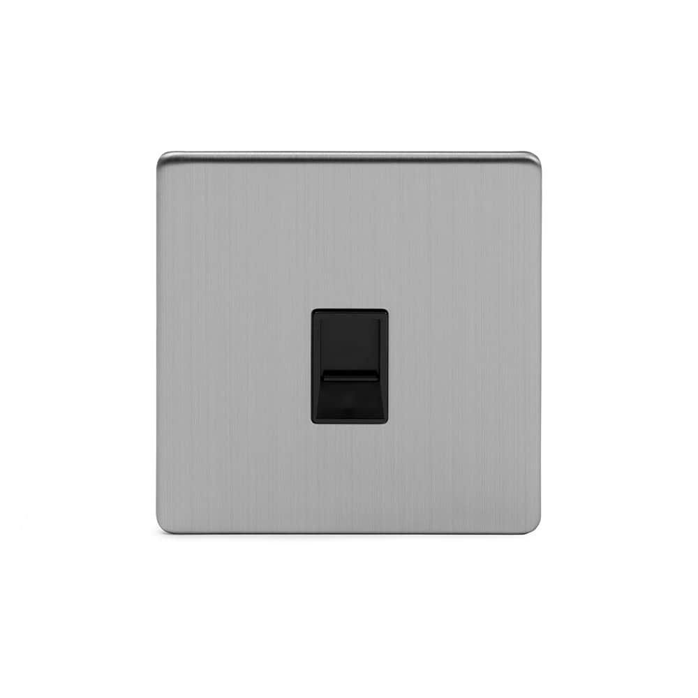 The Lombard Collection Brushed Chrome 1 Gang Data Socket RJ45 Ethernet Cat5/Cat6 Blk Ins Screwless