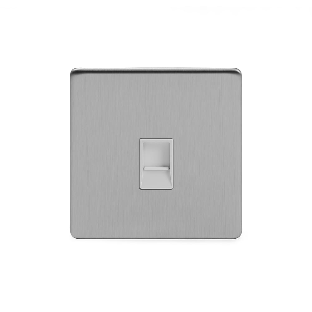 The Lombard Collection Brushed Chrome 1 Gang Data Socket RJ45 Ethernet Cat5/Cat6 Wht Ins Screwless