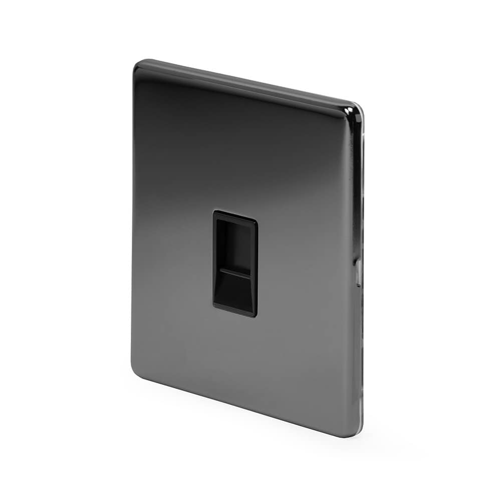The Connaught Collection Black Nickel 1 Gang Data Socket RJ45 Ethernet Cat5/cat6 Blk Ins Screwless