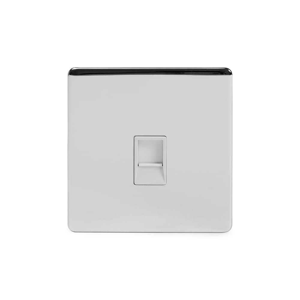 The Finsbury Collection Polished Chrome 1 Gang Data Socket RJ45 Ethernet Cat5/Cat6 Wht Ins Screwless