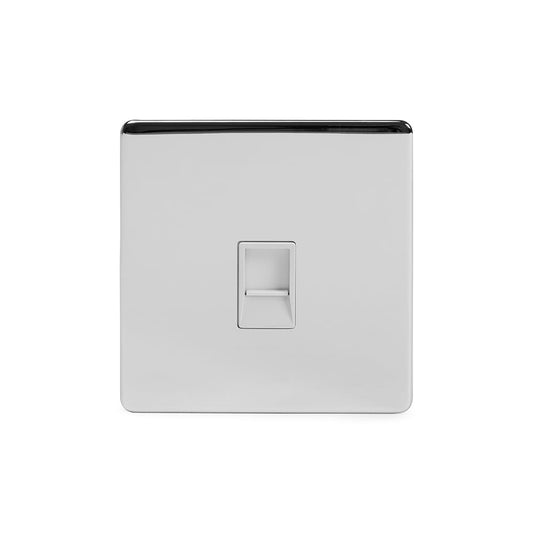 The Finsbury Collection Polished Chrome 1 Gang Data Socket RJ45 Ethernet Cat5/Cat6 Wht Ins Screwless