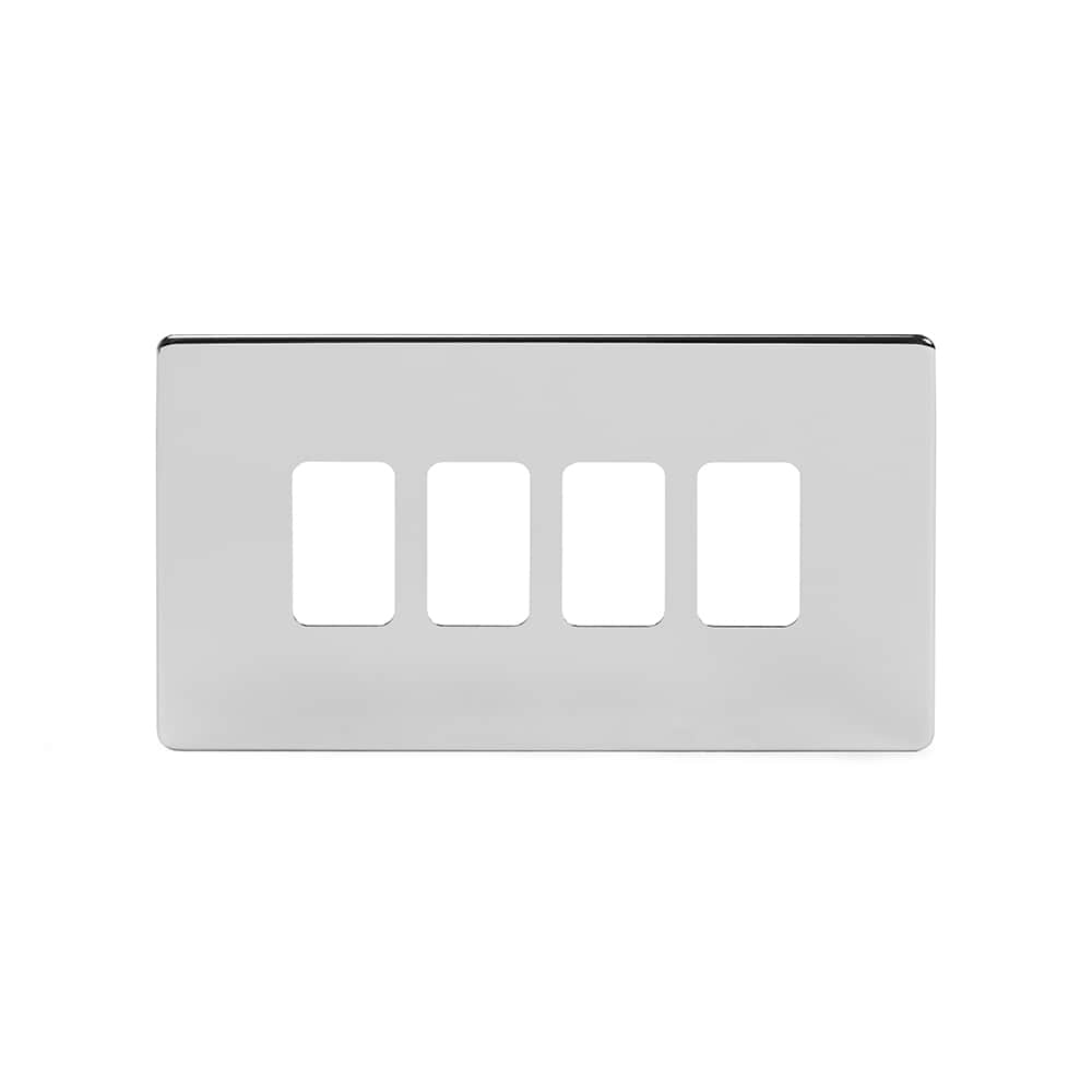 The Finsbury Collection Polished Chrome 4 Gang RM Rectangular Module Grid Switch Plate