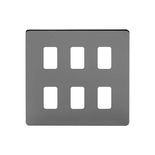 The Connaught Collection Black Nickel 6 Gang RM Rectangular Module Grid Switch Plate