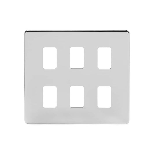 The Finsbury Collection Polished Chrome 6 Gang RM Rectangular Module Grid Switch Plate