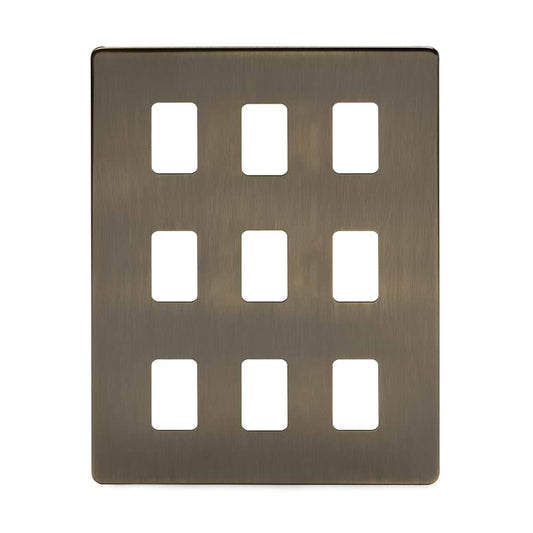 The Charterhouse Collection 9 Gang RM Rectangular Module Grid Switch Plate Antique Brass