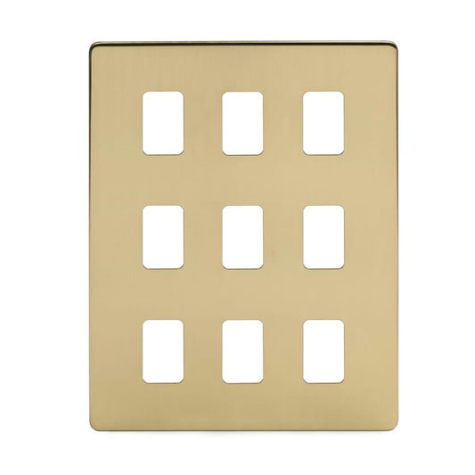 The Savoy Collection Brushed Brass 9 Gang RM Rectangular Module Grid Switch Plate