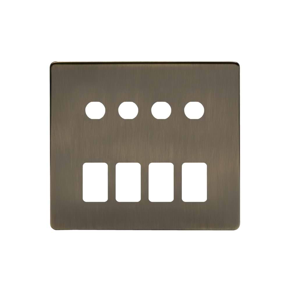 The Charterhouse Collection 8 Gang 4RM+4CM Dual Module Grid Switch Plate Antique Brass