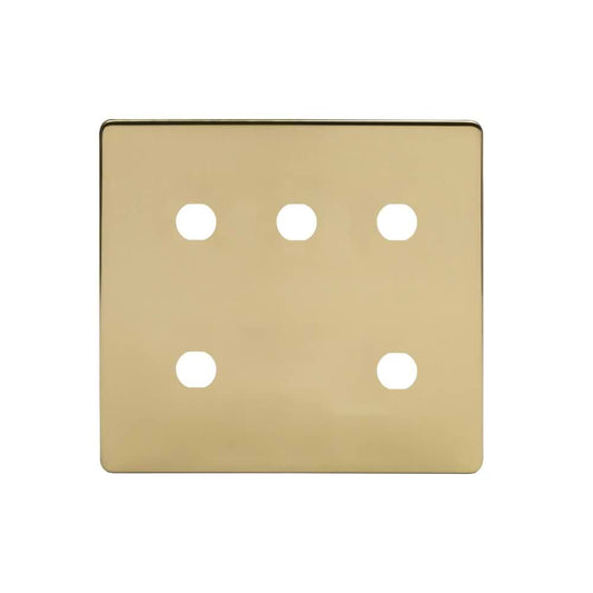 The Savoy Collection Brushed Brass 5 Gang CM Circular Module Grid Switch Plate