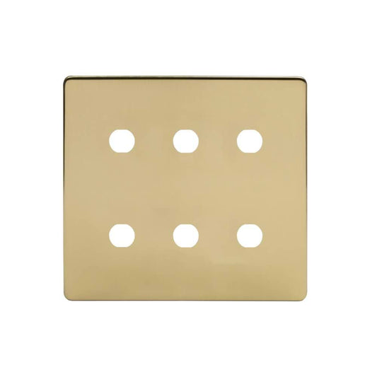 The Savoy Collection Brushed Brass 6 Gang CM Circular Module Grid Switch Plate