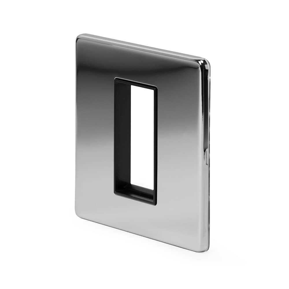 The Finsbury Collection Polished Chrome Black Insert 1 x25mm EM-Euro Module Faceplate