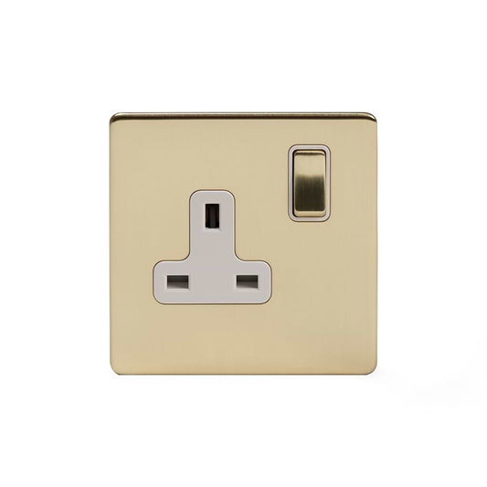 The Savoy Collection Brushed Brass 13A 1 Gang Switched Socket, Double Pole Wht Ins Screwless