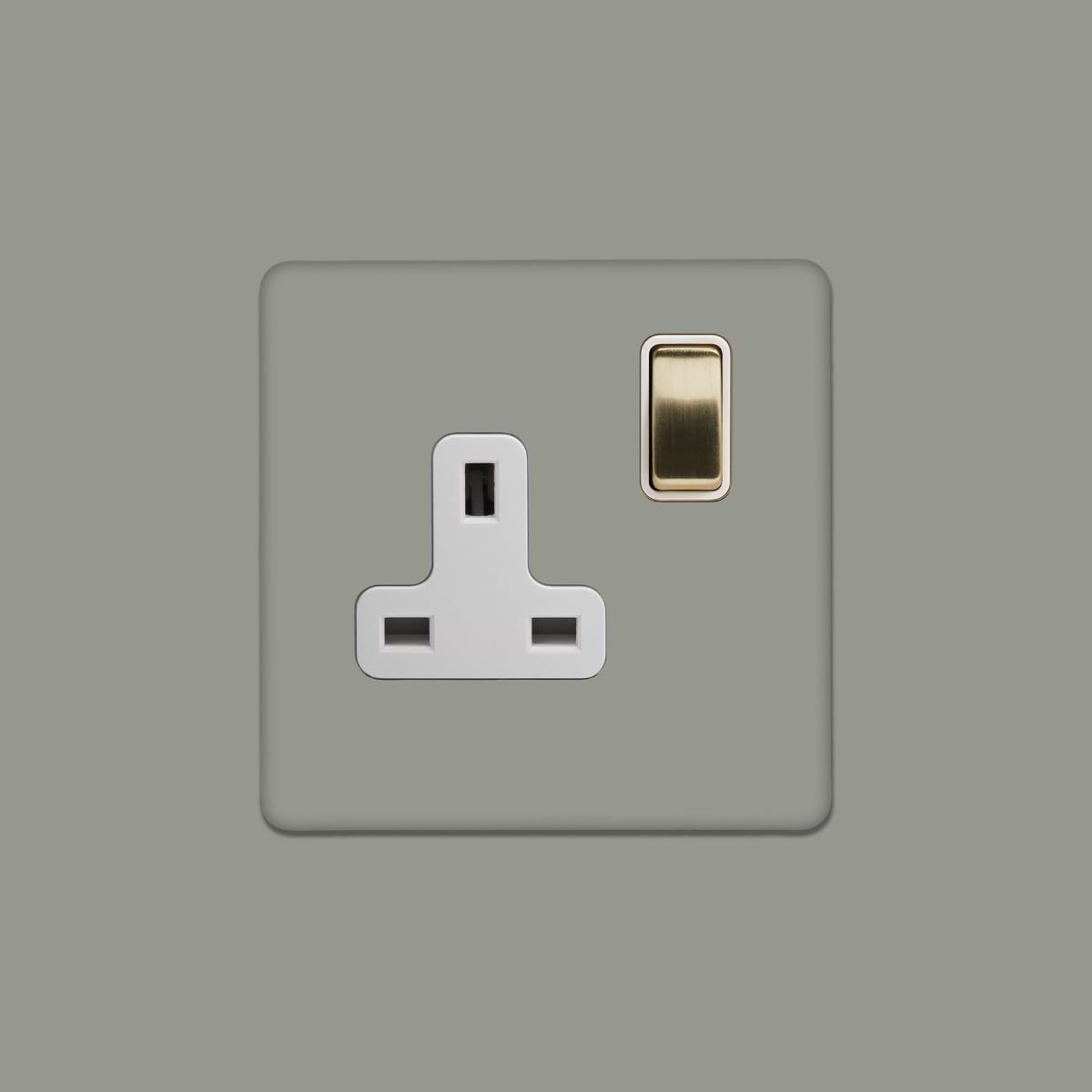 Soho Lighting Primed Paintable 1 Gang Socket 13A Double Pole with Brushed Brass Switch with White Insert