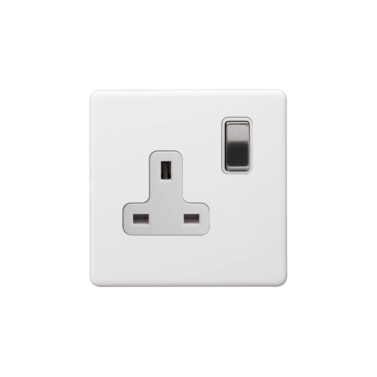 Soho Lighting Primed Paintable 1 Gang Socket 13A Double Pole with Brushed Chrome Switch and White Insert
