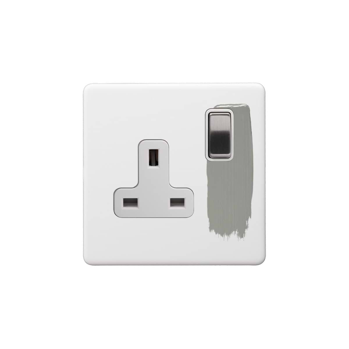 Soho Lighting Primed Paintable 1 Gang Socket 13A Double Pole with Brushed Chrome Switch and White Insert