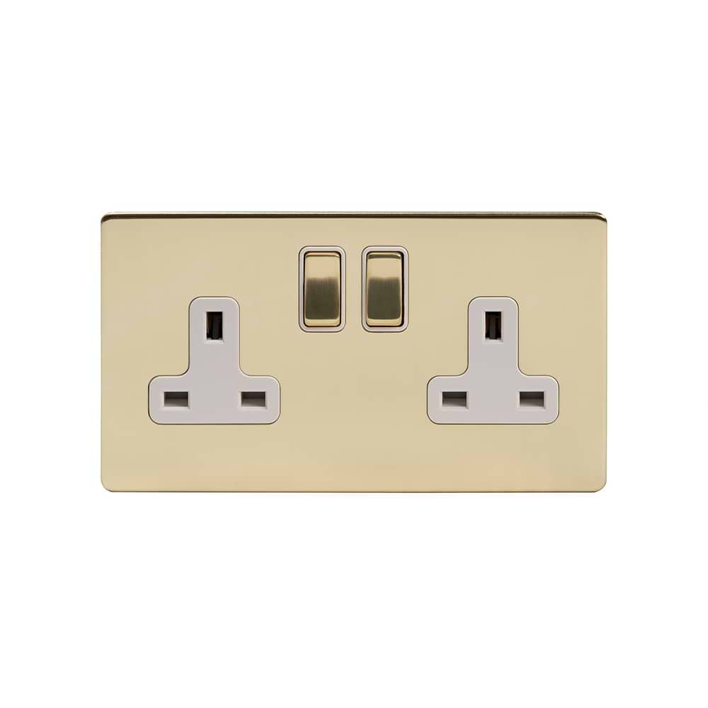 The Savoy Collection Brushed Brass & White Insert 2 Gang Socket Double Pole 13A