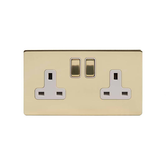 The Savoy Collection Brushed Brass & White Insert 2 Gang Socket Double Pole 13A