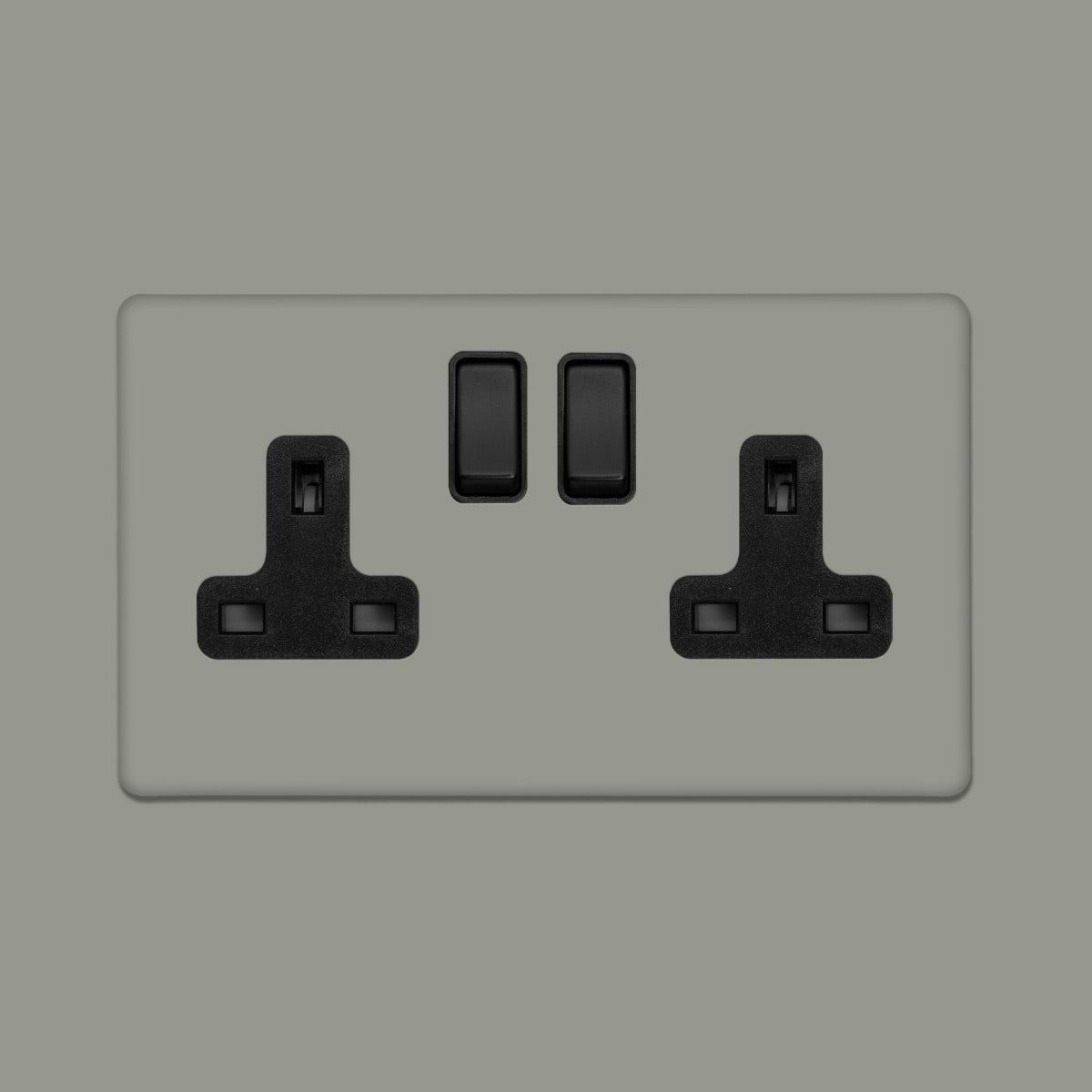 Soho Lighting Primed Paintable 2 Gang Socket 13A Double Pole with with Matt Black Switch