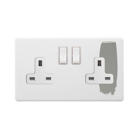 Soho Lighting Primed Paintable 2 Gang Socket 13A Double Pole with with White Switch
