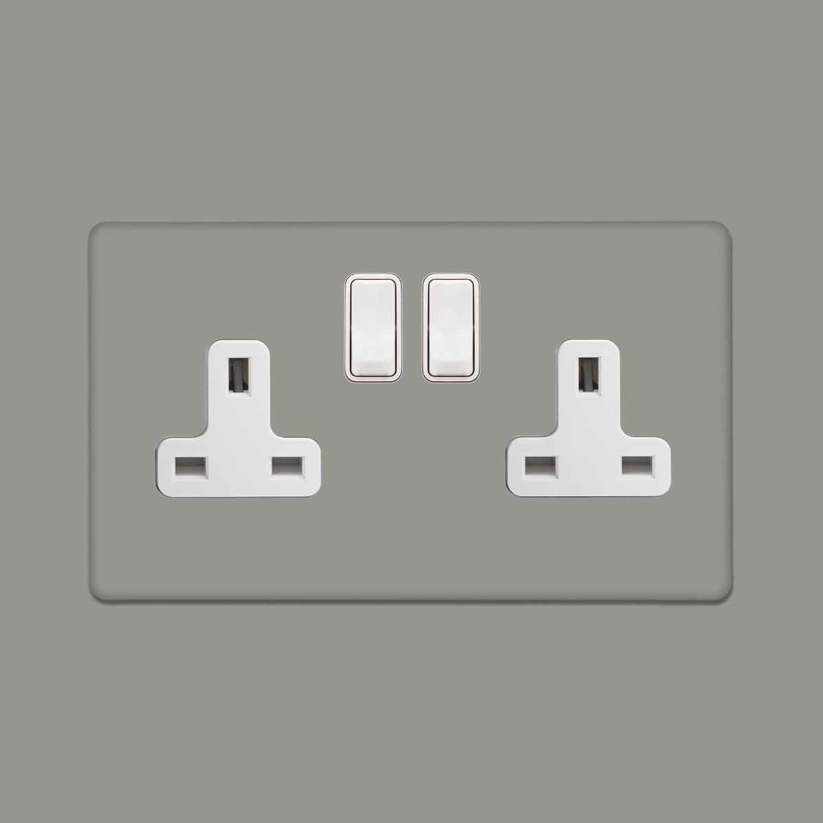 Soho Lighting Primed Paintable 2 Gang Socket 13A Double Pole with with White Switch