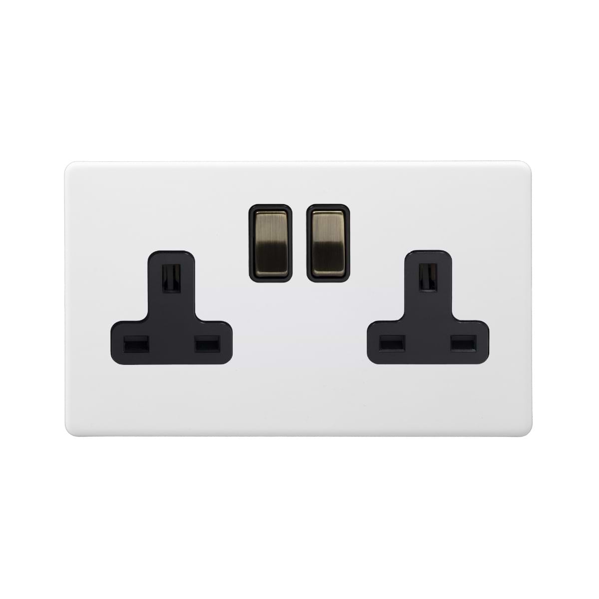 Soho Lighting Primed Paintable 2 Gang Socket 13A Double Pole with with Antique Brass Switch