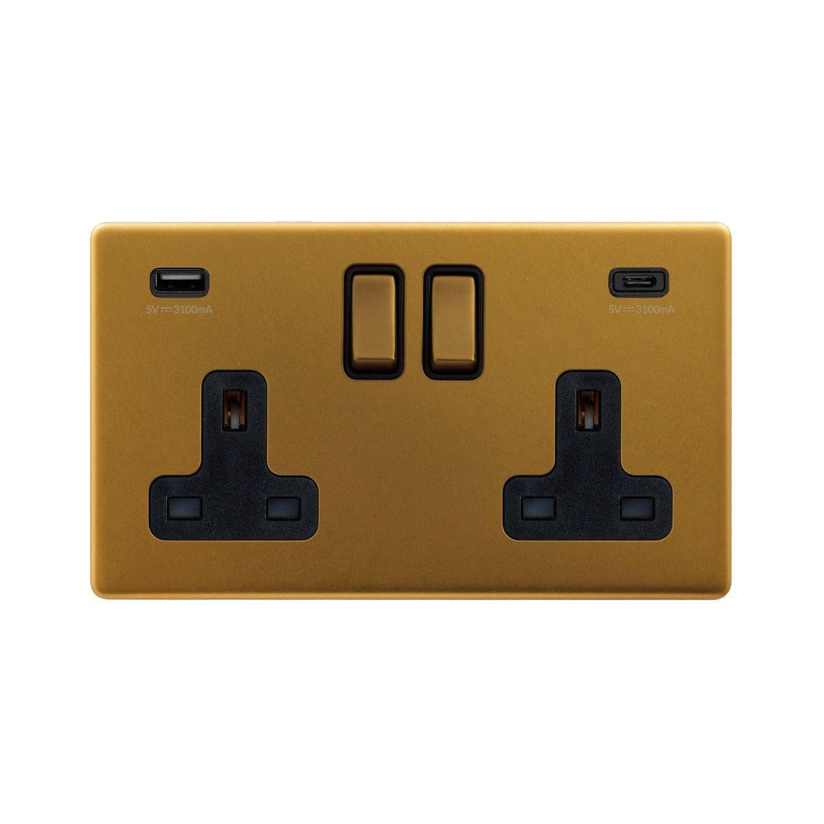 The Sloane Collection Antique Gold 2 Gang USB A+C Socket (13A Socket + 2 USB Ports A+C 3.1A)