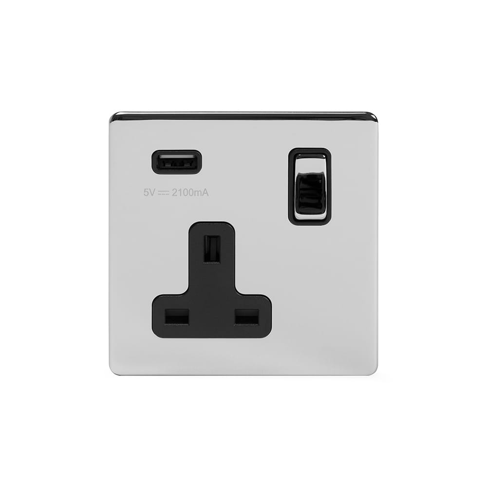 The Finsbury Collection Polished Chrome 1 Gang 13A DP Socket with USB-A 2.1A